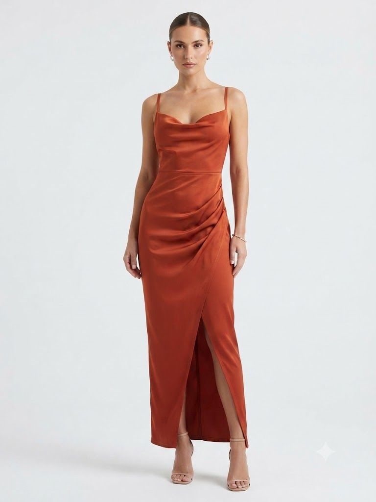 Satin Drape Maxi Dress
